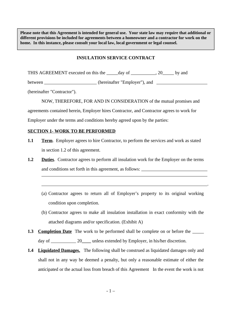 Insulation Services Contract - Self-Employed Preview on Page 1.