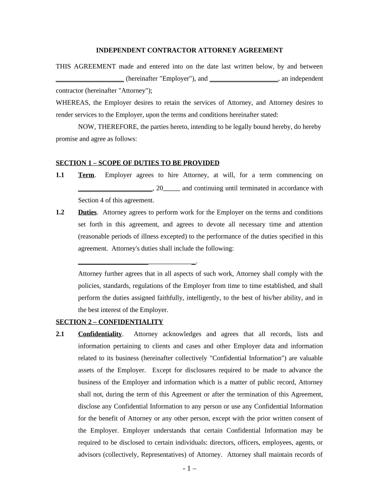 attorney agreement contractor Preview on Page 1