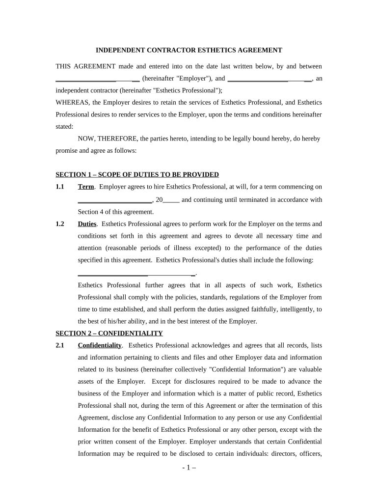 contractor agreement form template Preview on Page 1