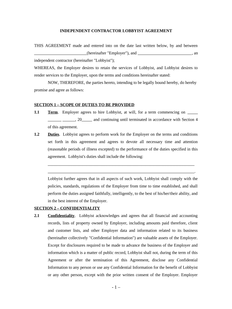 lobbying contract template Preview on Page 1