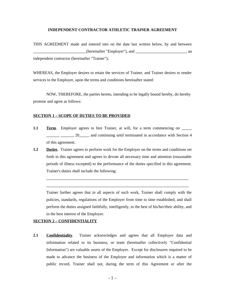 trainer agreement Preview on Page 1