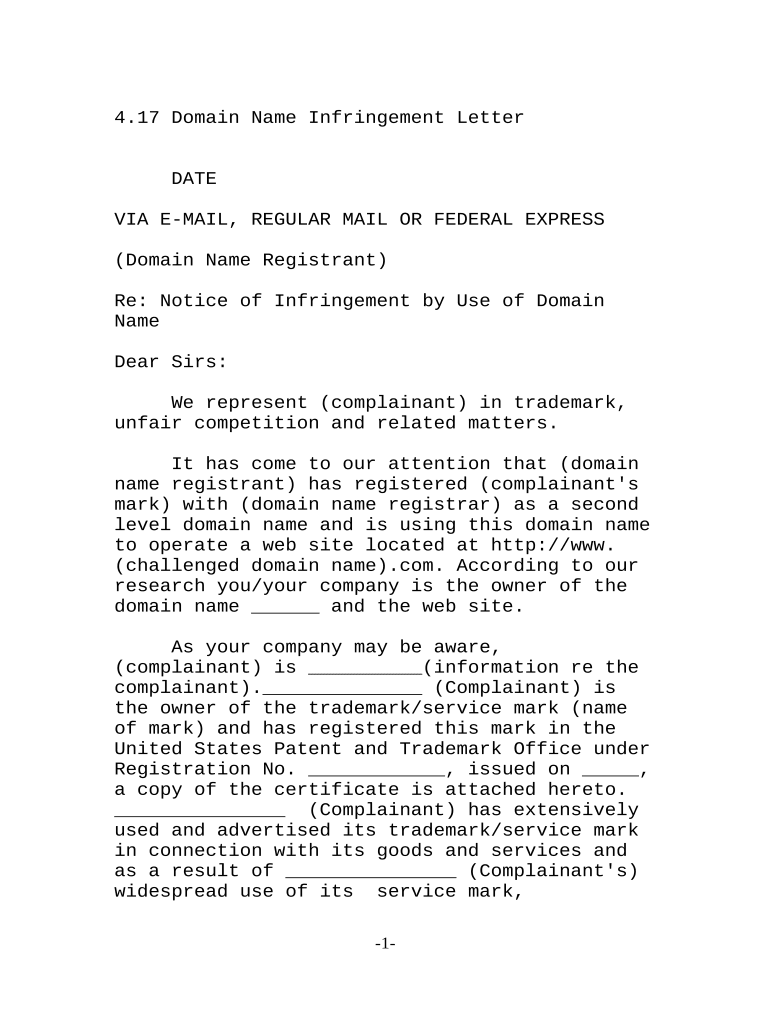 Domain Name Infringement Letter: Fill out & sign online | DocHub