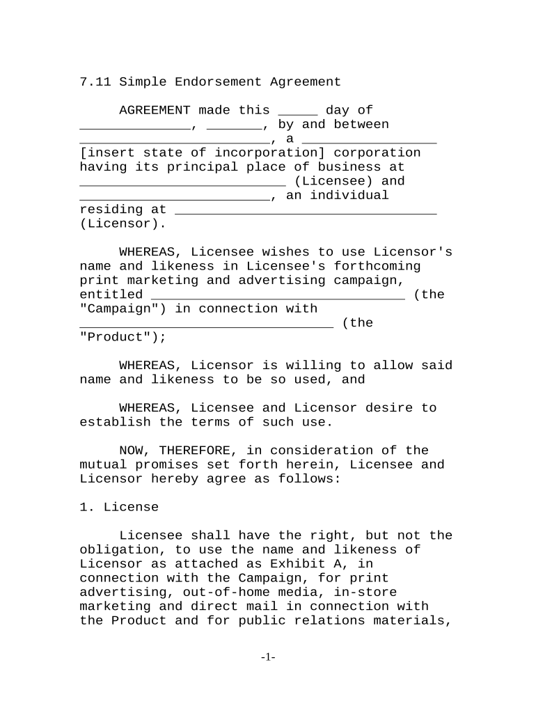 endorsement contract template Preview on Page 1.