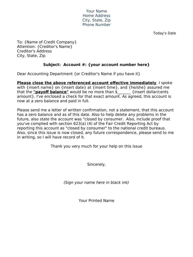 Sample Letter To Remove Closed Accounts From Credit Report Fill Out 