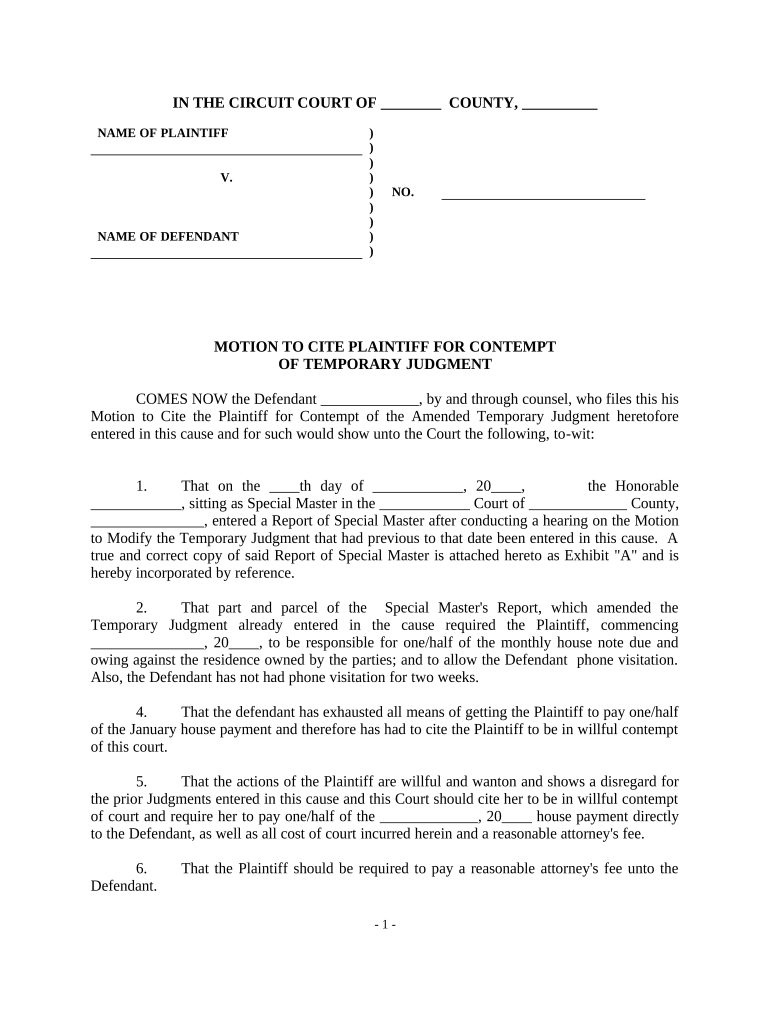 sample motion for contempt of court Preview on Page 1.