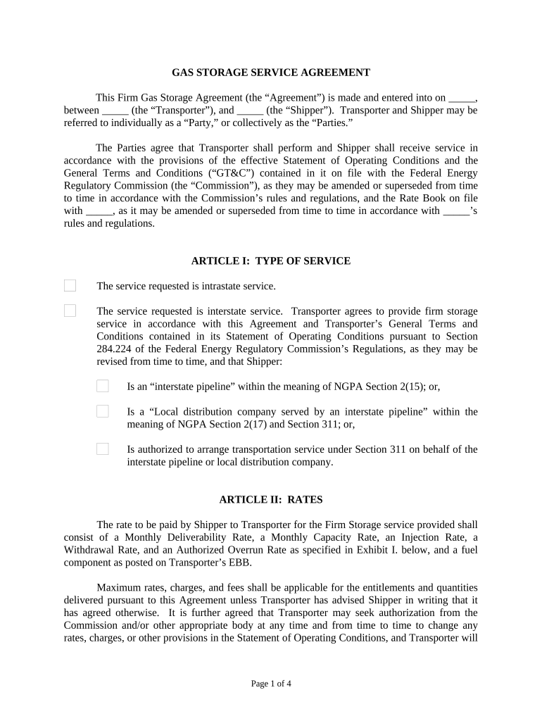 Gas Storage Service Agreement Preview on Page 1