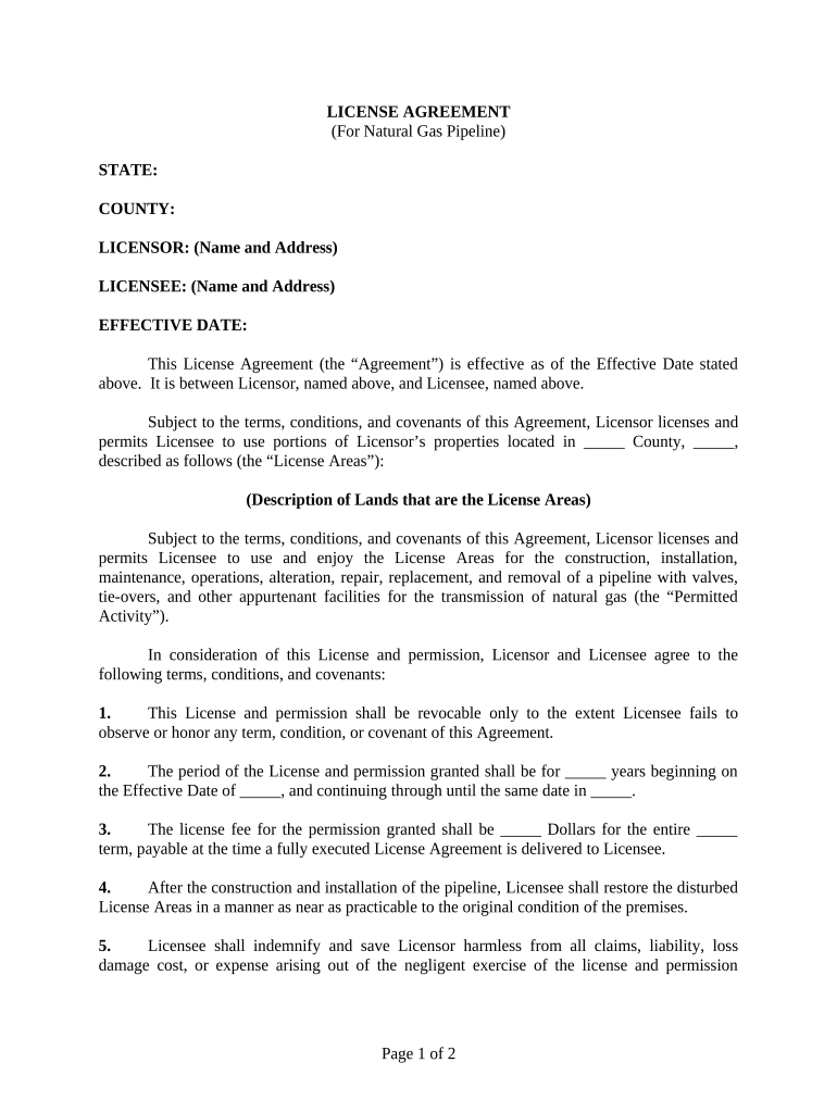 License Agreement (For Natural Gas Pipeline) Fill out & sign online