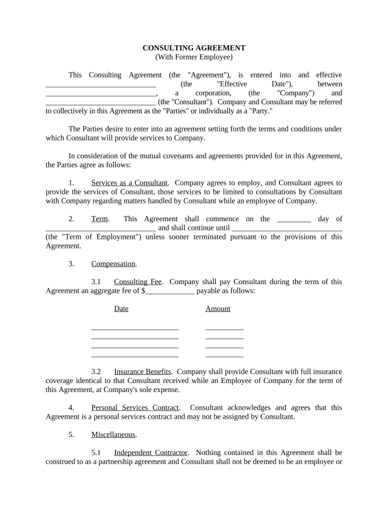 consulting agreement with Preview on Page 1