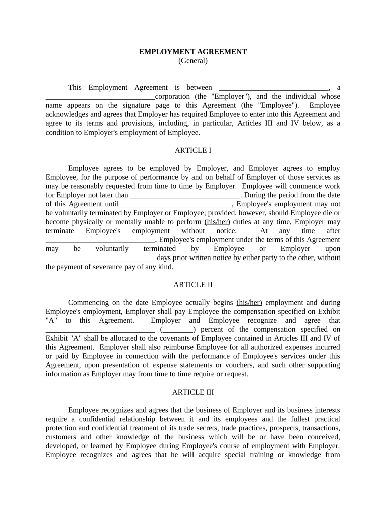 Employment Agreement - General Preview on Page 1