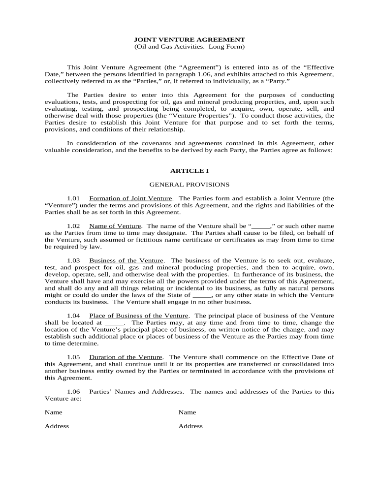 Sample joint venture agreement oil and gas Fill out & sign online DocHub