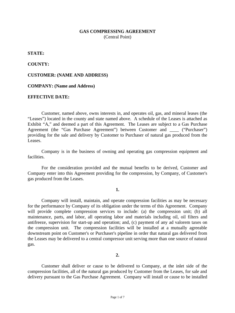 Gas Compressing Agreement - Central Point Preview on Page 1