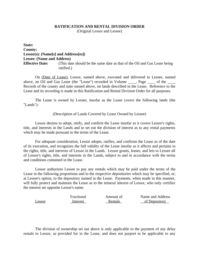 Ratification and Rental Division Order of Original Lessor and Lessee