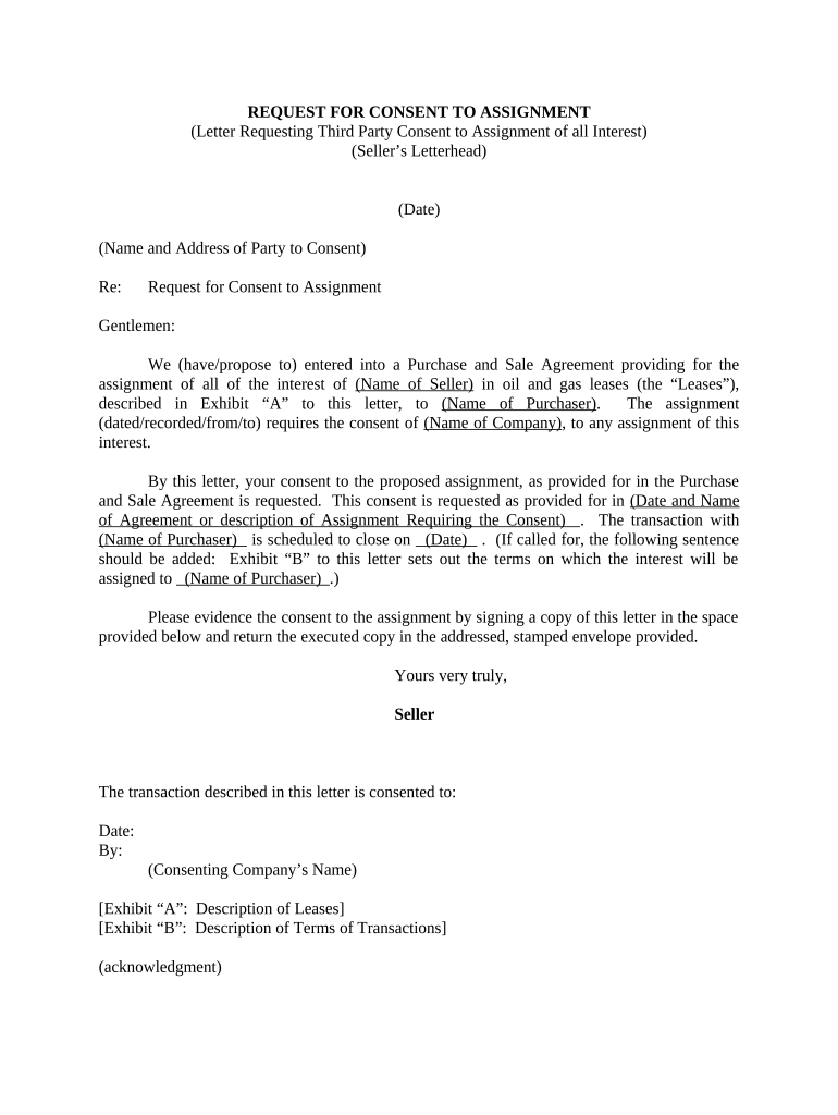 consent to assignment letter Preview on Page 1