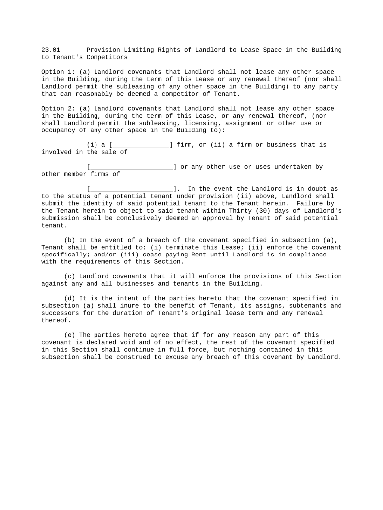 Provision Limiting Rights of Landlord to Lease Space in the Building to Tenant Competitors Preview on Page 1