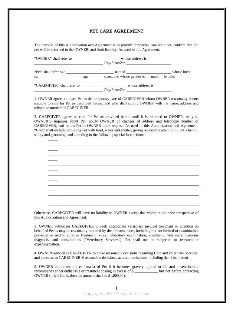 pet agreement form bc Preview on Page 1
