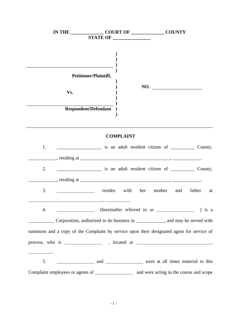 slip and fall complaint sample Preview on Page 1