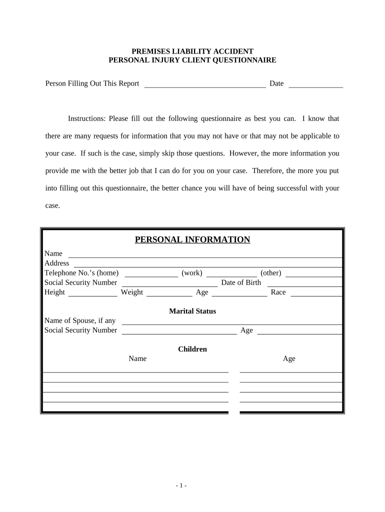 injury questionnaire Preview on Page 1