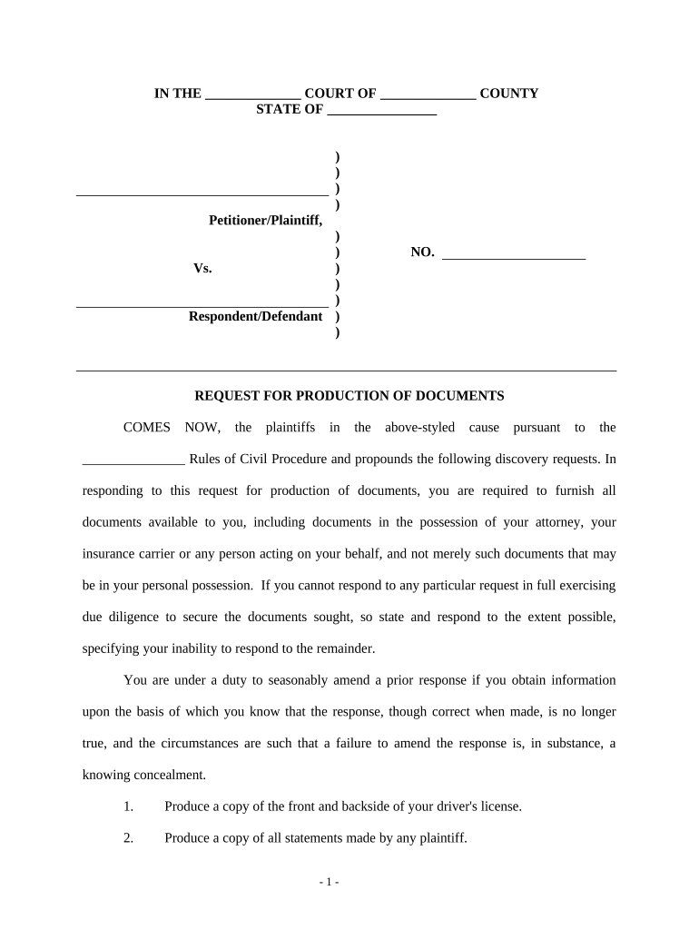 defendant request for production of documents sample Preview on Page 1