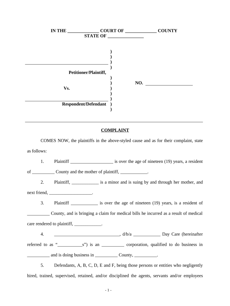 Complaint regarding Injury to Child at Day Care Preview on Page 1