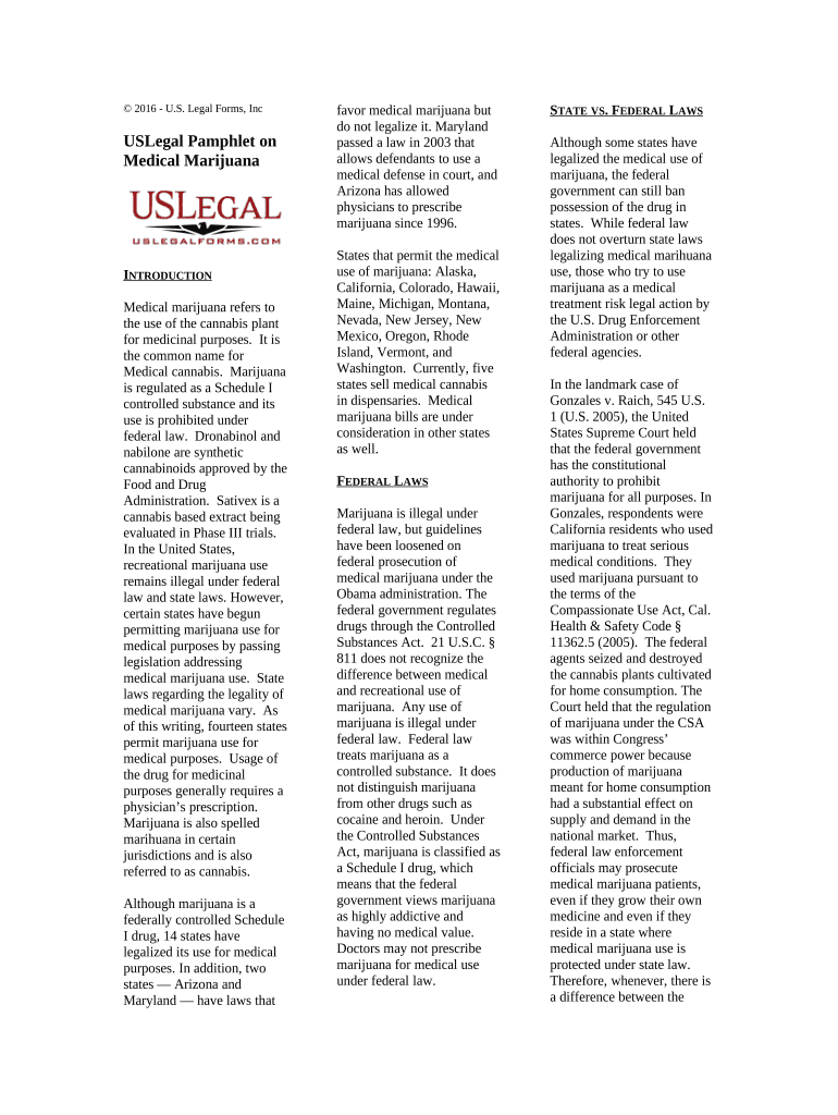 USLegal Pamphlet on Medical Marijuana Preview on Page 1