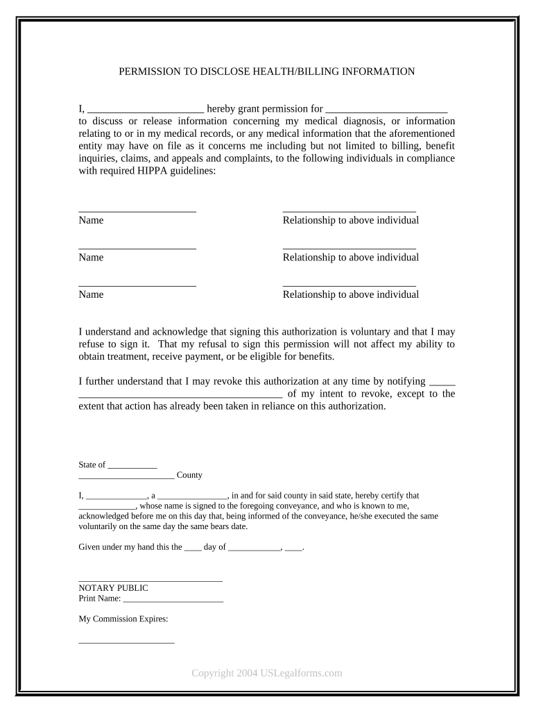 Permission To Disclose Health Billing Information Preview on Page 1