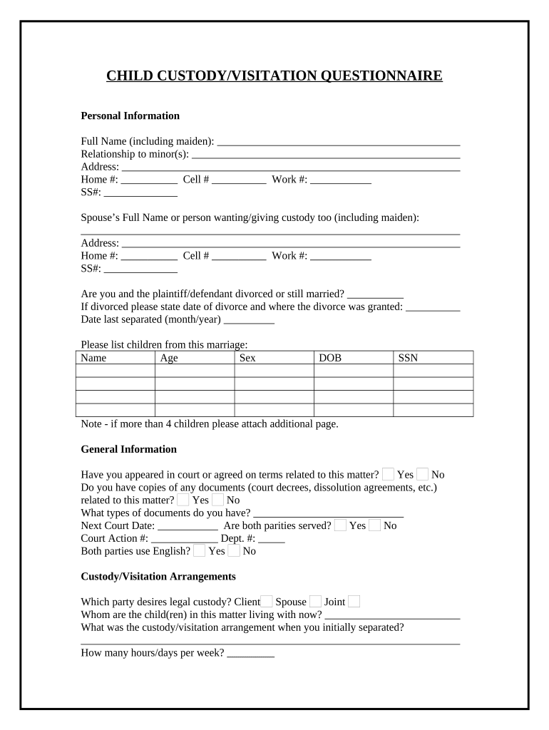 Free Fillable Custody Forms Printable Forms Free Online