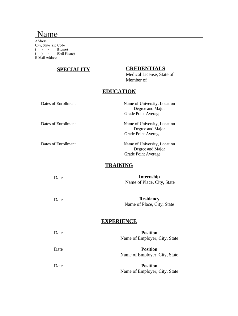 medical resume Preview on Page 1