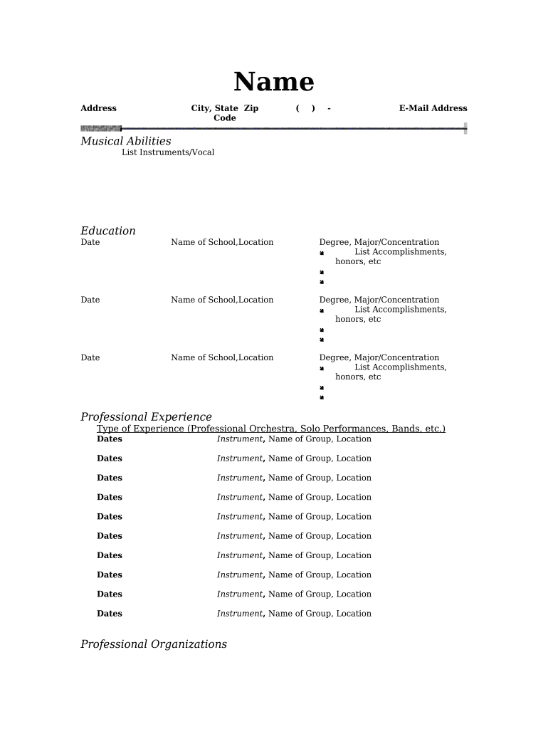 musician form Preview on Page 1