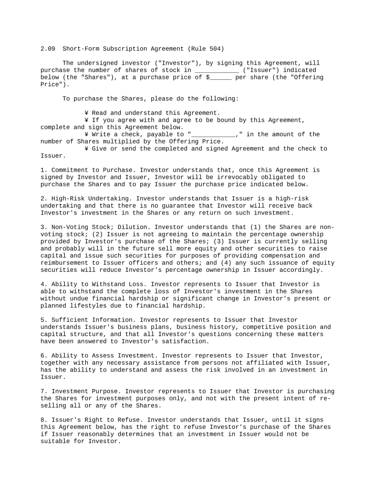 Subscription agreement short form Fill out & sign online DocHub