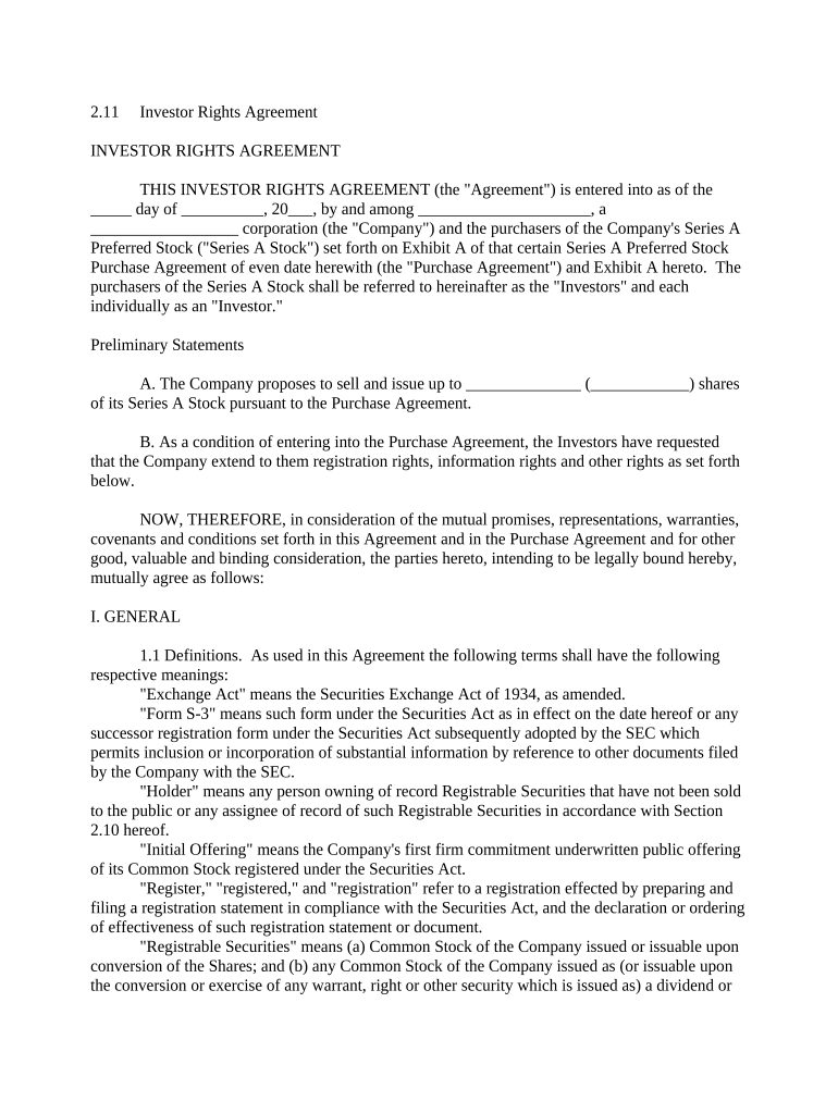 Investor Rights Agreement Preview on Page 1