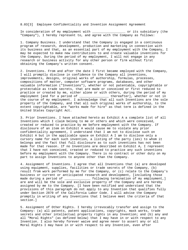 Confidentiality and invention assignment agreement amazon Fill out
