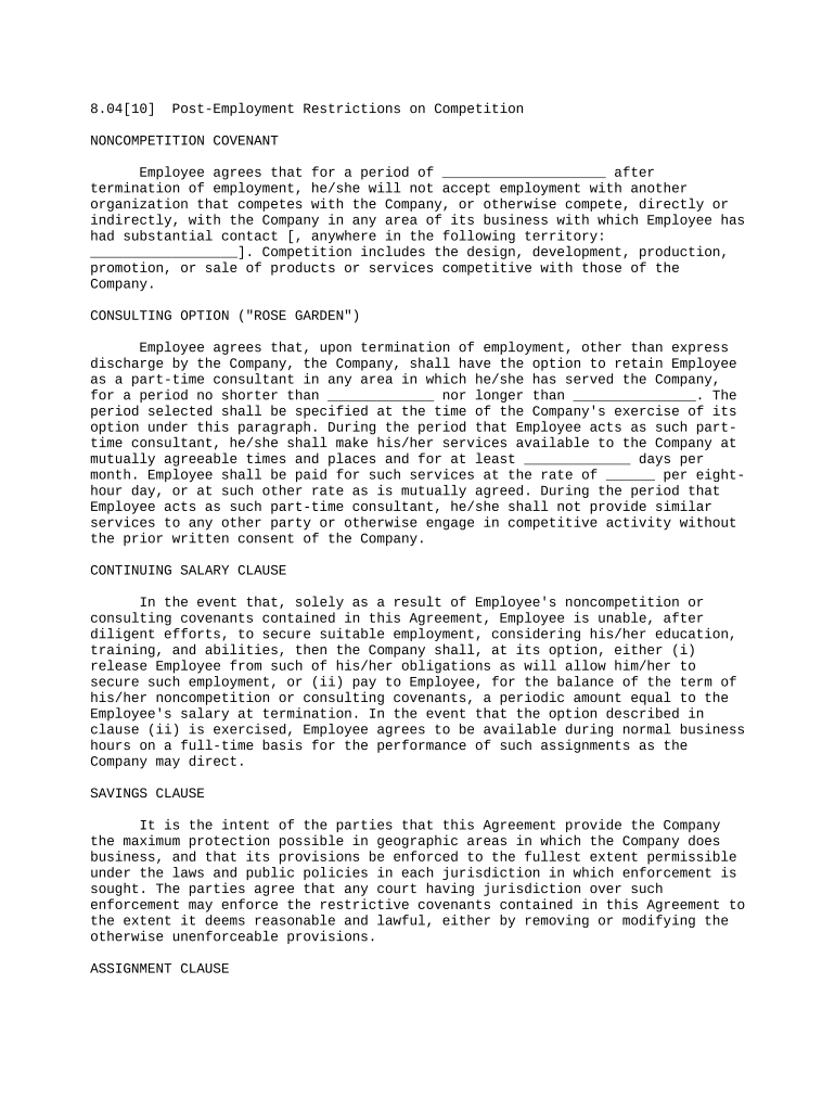 PostEmployment Restrictions on Competition Fill out & sign online