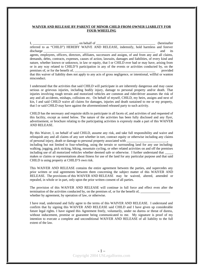 waiver release child Preview on Page 1