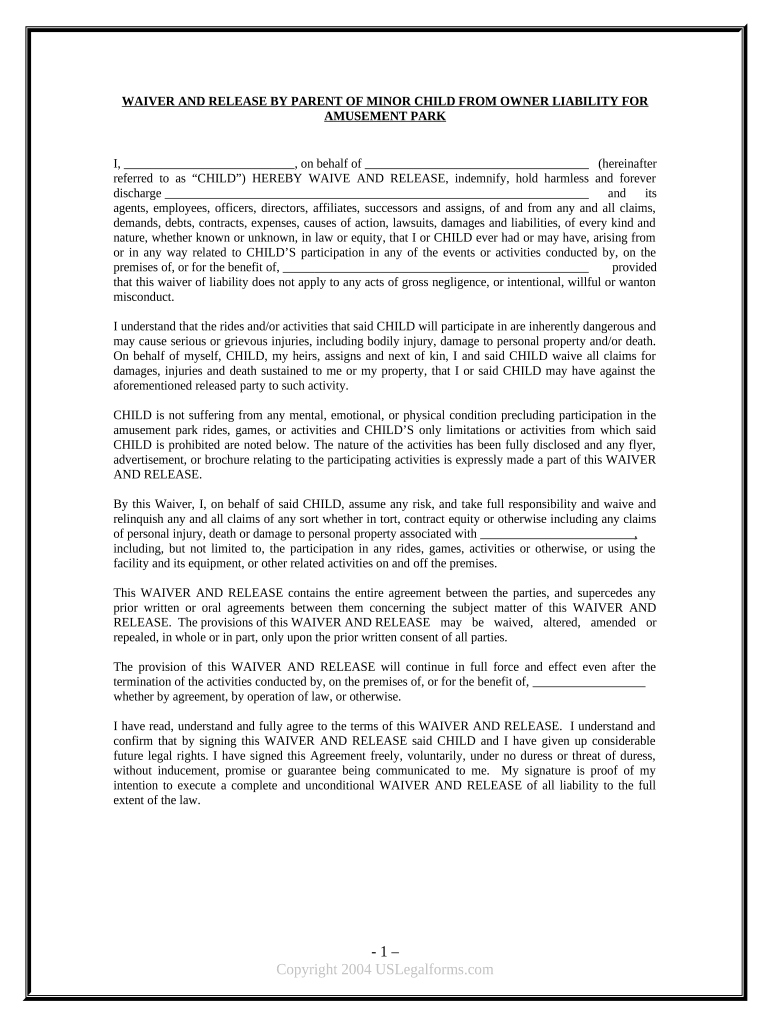 amusement park waiver Preview on Page 1