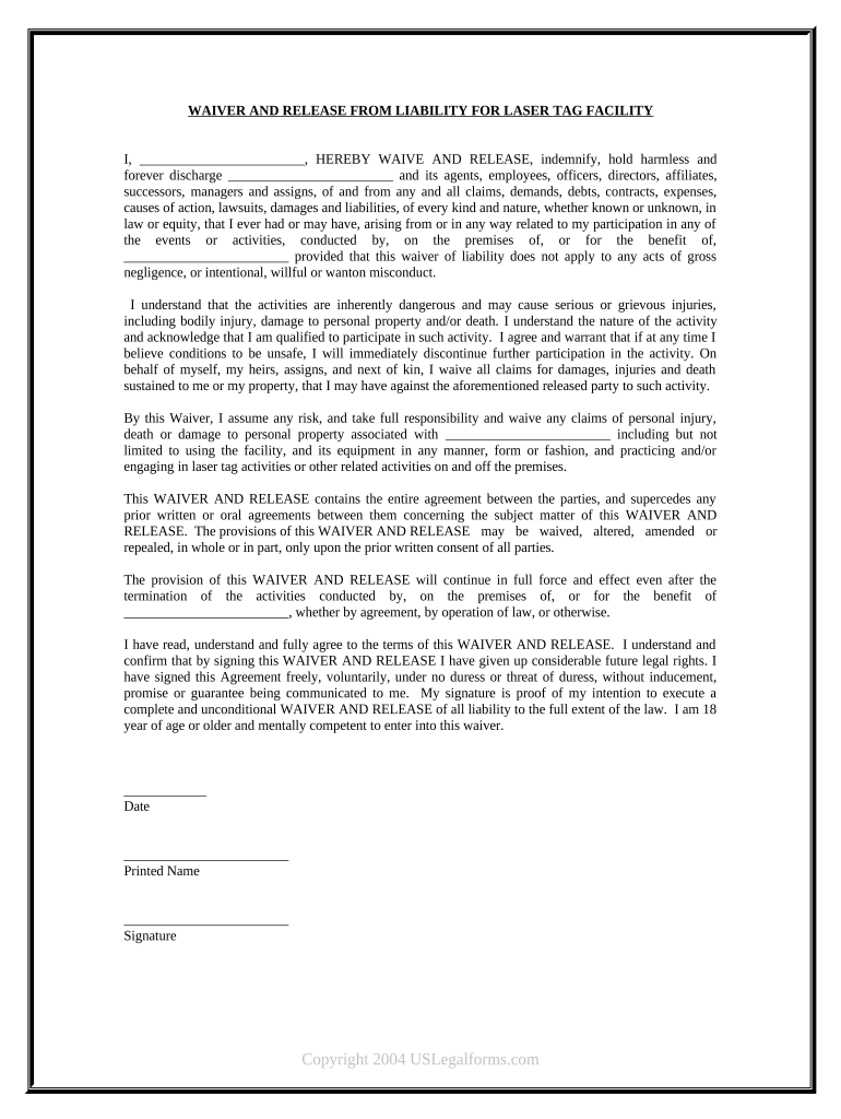 laser tag waiver Preview on Page 1