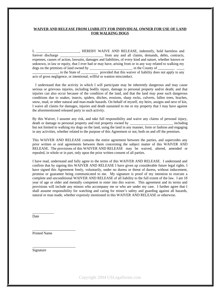 waiver liability land Preview on Page 1