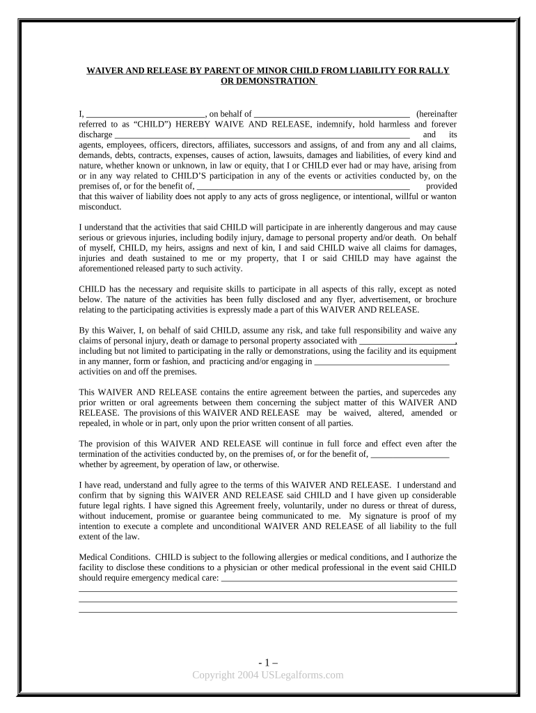 waiver release participation form Preview on Page 1