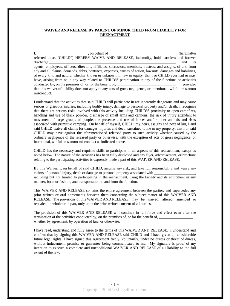 minor release form Preview on Page 1
