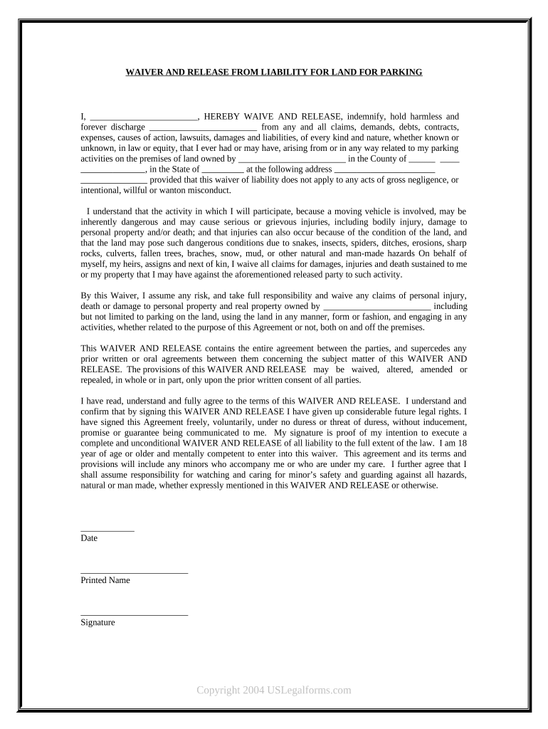 landowner liability waiver Preview on Page 1