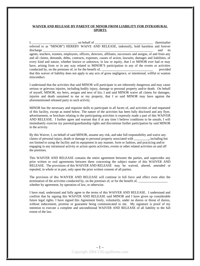 waiver release liability Preview on Page 1