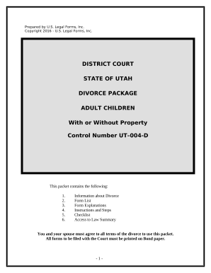 No-Fault Uncontested Agreed Divorce Package for Dissolution of Marriage with Adult Children and with or without Property and Debts - Utah