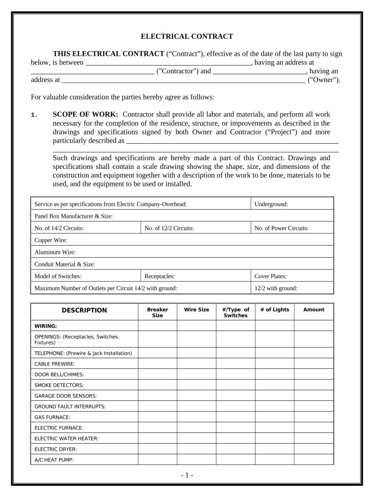 Electrical Contract for Contractor - Utah Preview on Page 1