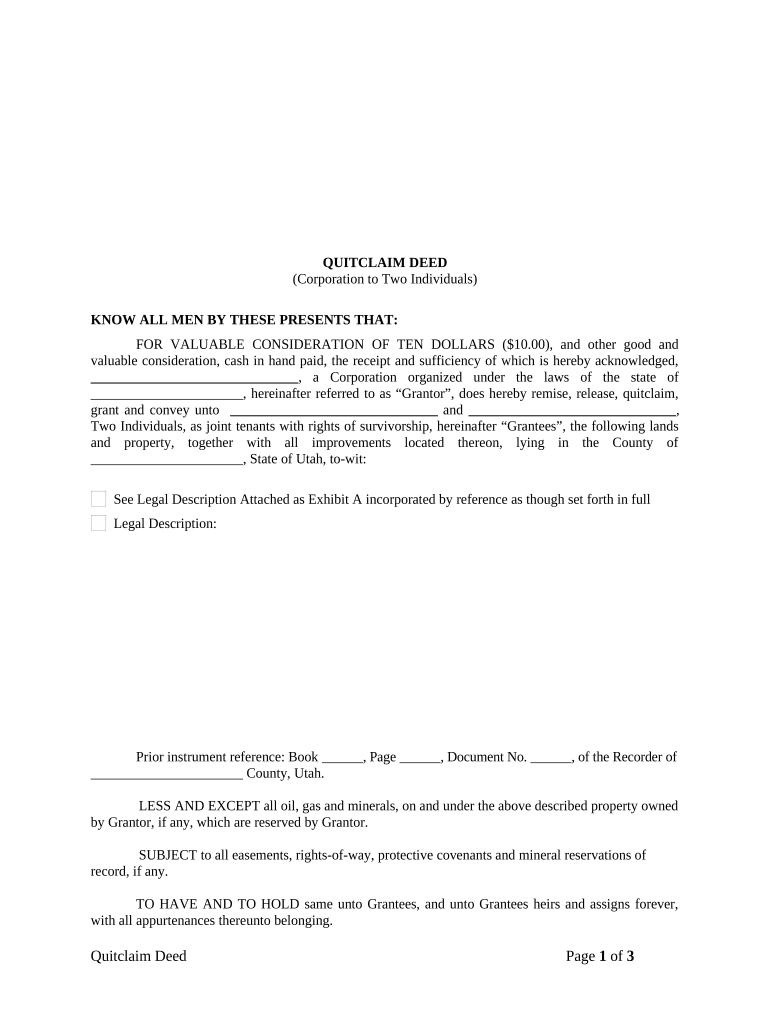 quit claim deed utah Preview on Page 1
