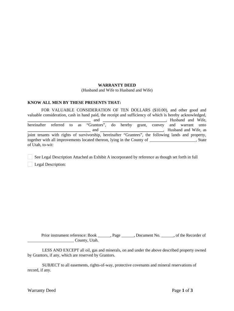 Warranty Deed from Husband and Wife to Husband and Wife - Utah Preview on Page 1