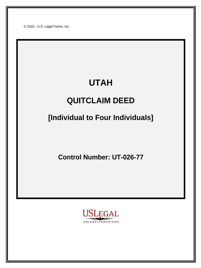 Quitclaim Deed from an Individual to Four Individuals - Utah Preview on Page 1