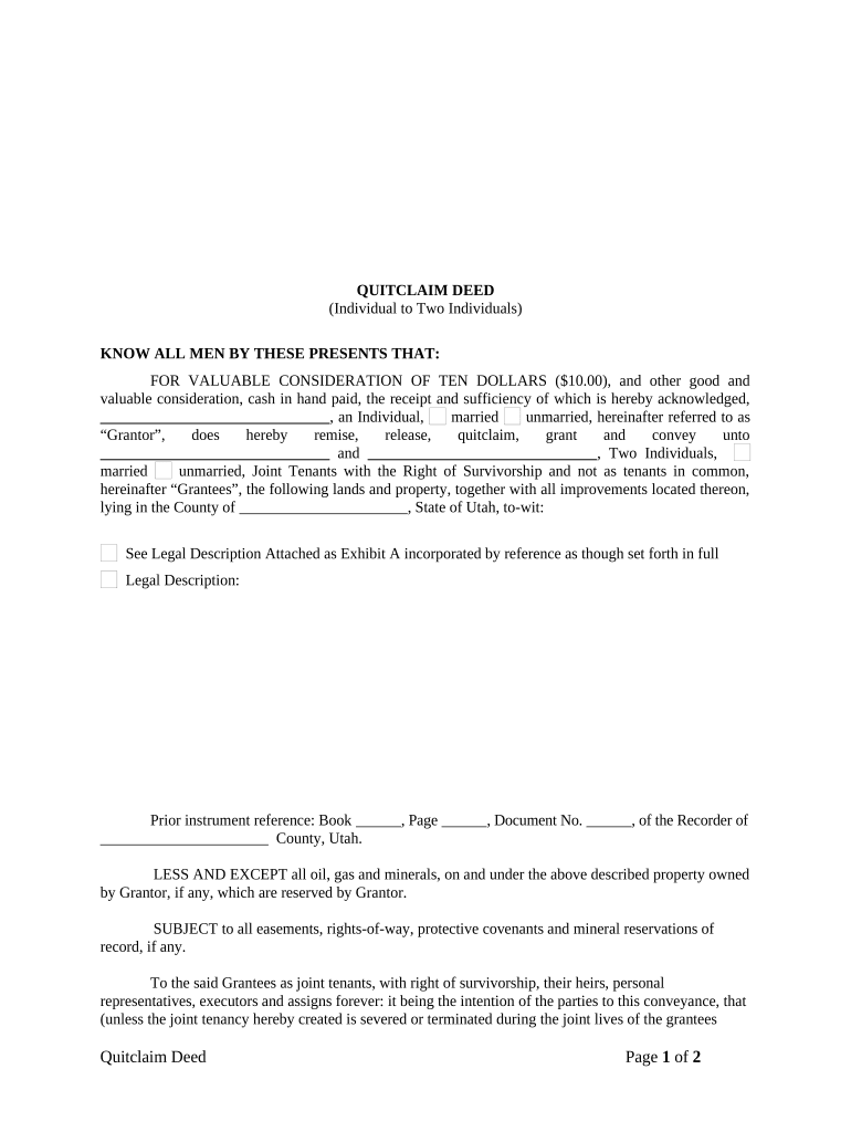 joint tenancy quit claim deed Preview on Page 1