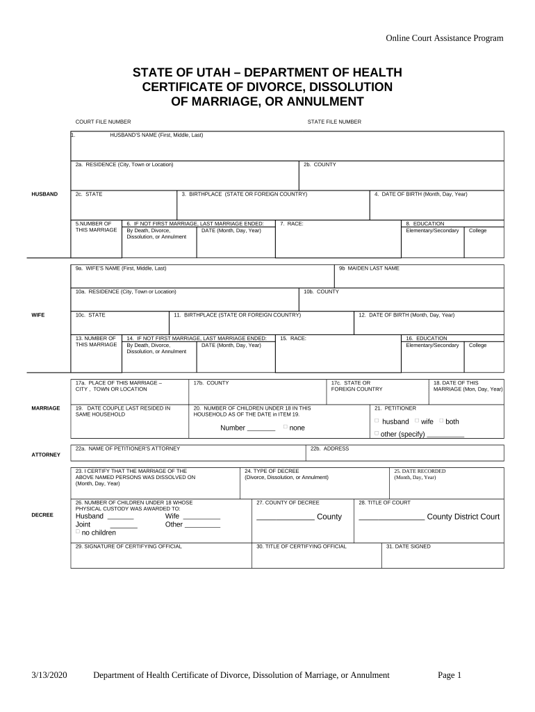 dissolution of marriage records Preview on Page 1.