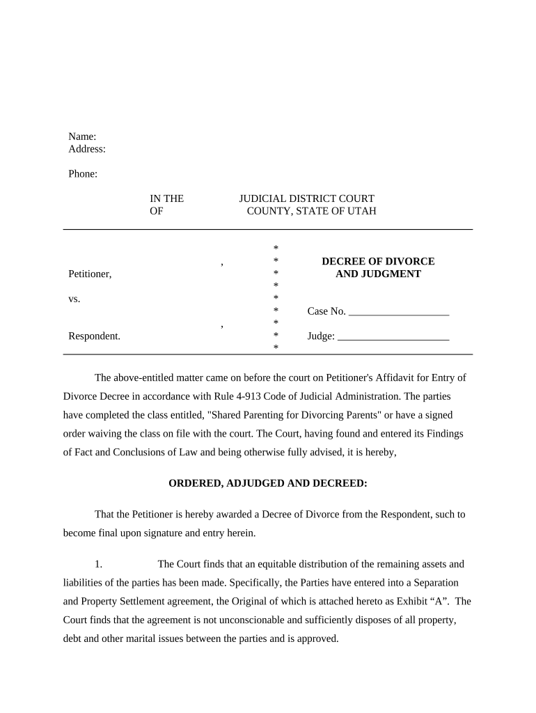 divorce decree utah Preview on Page 1