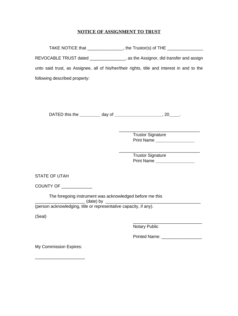 Notice of Assignment to Living Trust - Utah Preview on Page 1