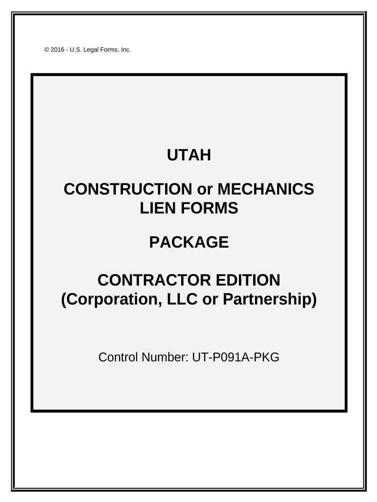 Utah Construction or Mechanics Lien Package - Corporation or LLC - Utah Preview on Page 1